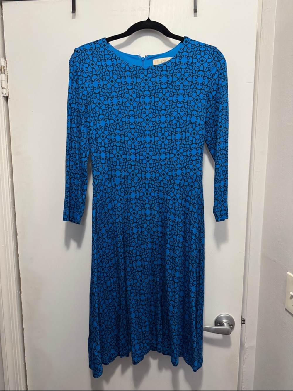 Blue Patterned Long-Sleeve A-Line Dress | Loft